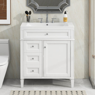 Meuble-lavabo simple autoportant avec 3 tiroirs et armoire Oriah