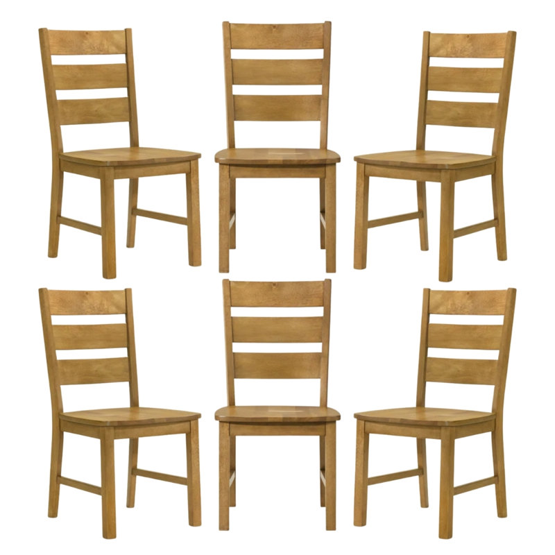 Adalia Rustic Solid Wood Dining Chair Set, Light Oak, 6
