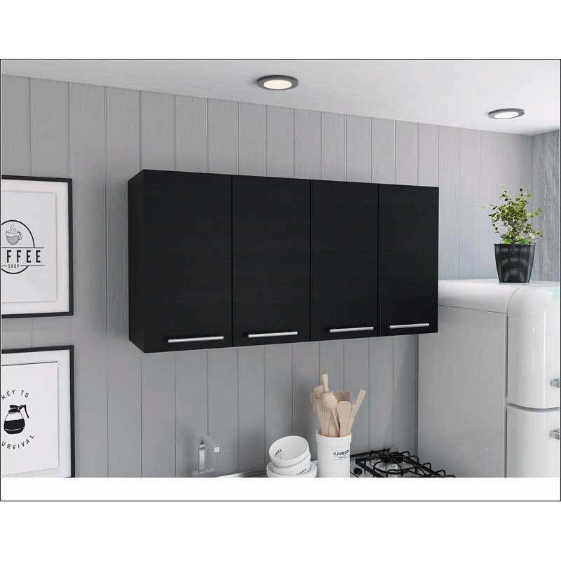 Stockton Rectangle Four Swing Doors Wall Cabinet Black Wengue, Black