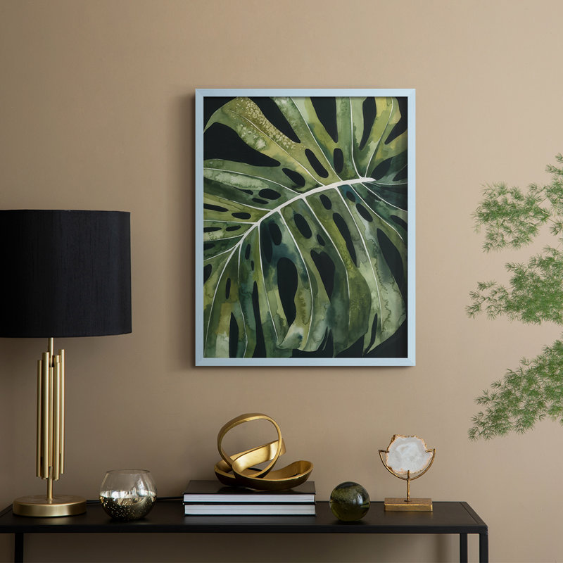 Reproduction encadrée Nocturnal Monstera II - bois massif, H 21 po x l 17 po, Bleu