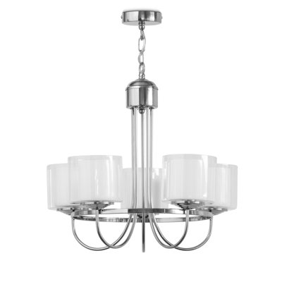 5 - Light Glass Shaded Hoop Style Silver Chandelier