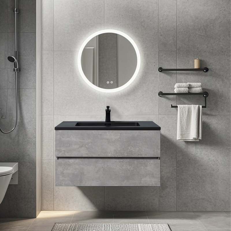 Meuble-lavabo mural mural flottant simple gris, 36"