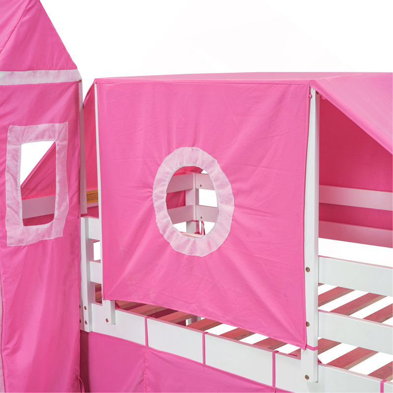 Lit mezzanine simple avec tente et tour, Rose