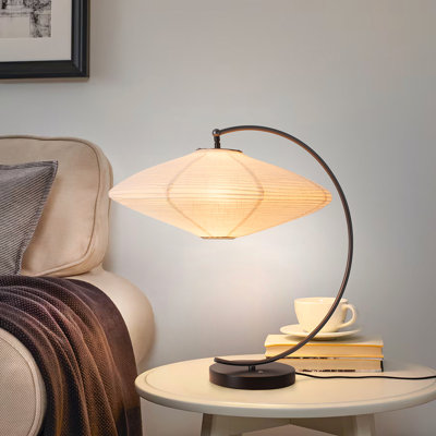 Roswell Table Lamp - Matte Black & Matte Black Finish, Handcrafted Shinpuru-sa Linen-Cotton Shade, Black Marble Base