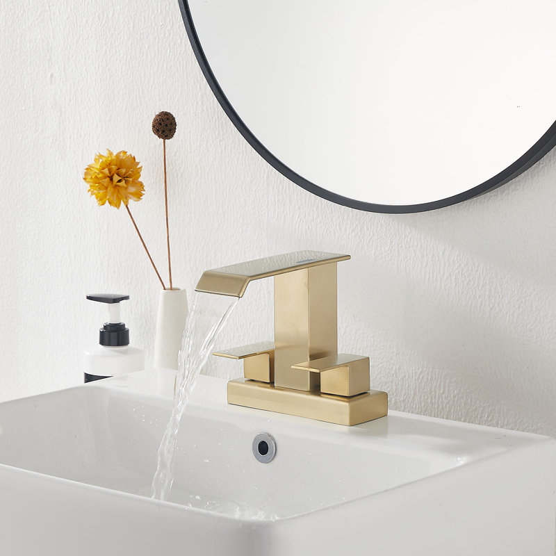 Centerset 2-handle Bathroom Faucet with Drain Assembly, Brushed Gold