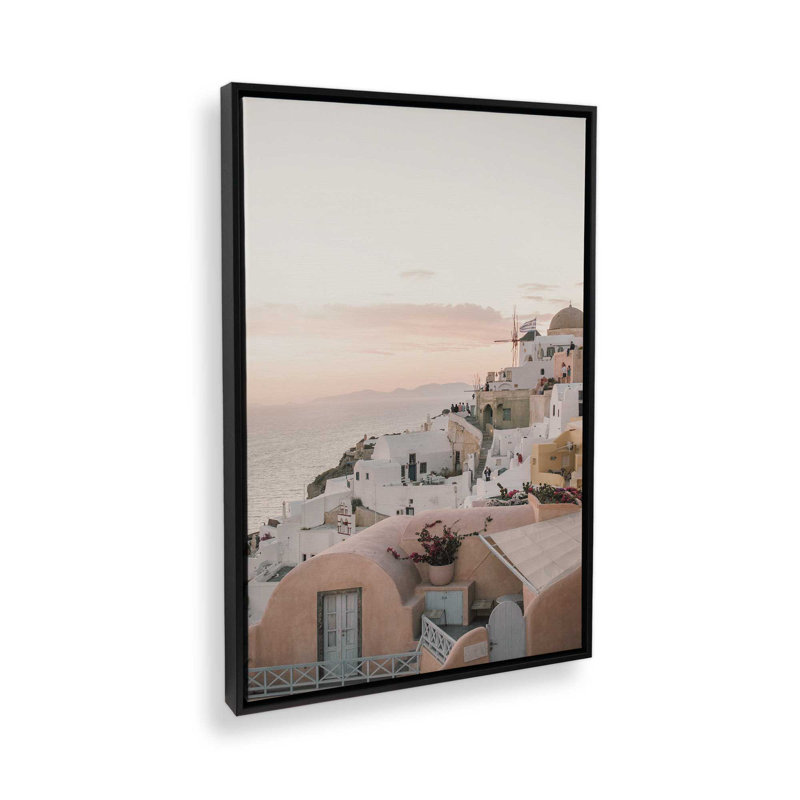 «Sunset Over Santorini», reproduction sur toile, Cadre flottant noir satiné, H 48,75 po x l 32,75 po x P 1,75 po