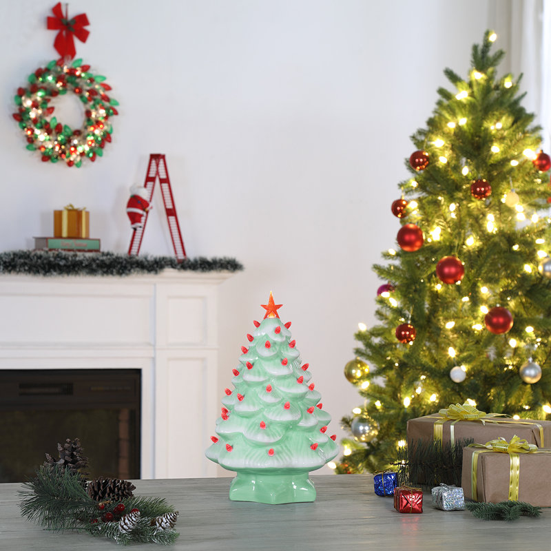 Arbre en céramique nostalgique 14 po - écume de mer avec ampoules rouges, Green