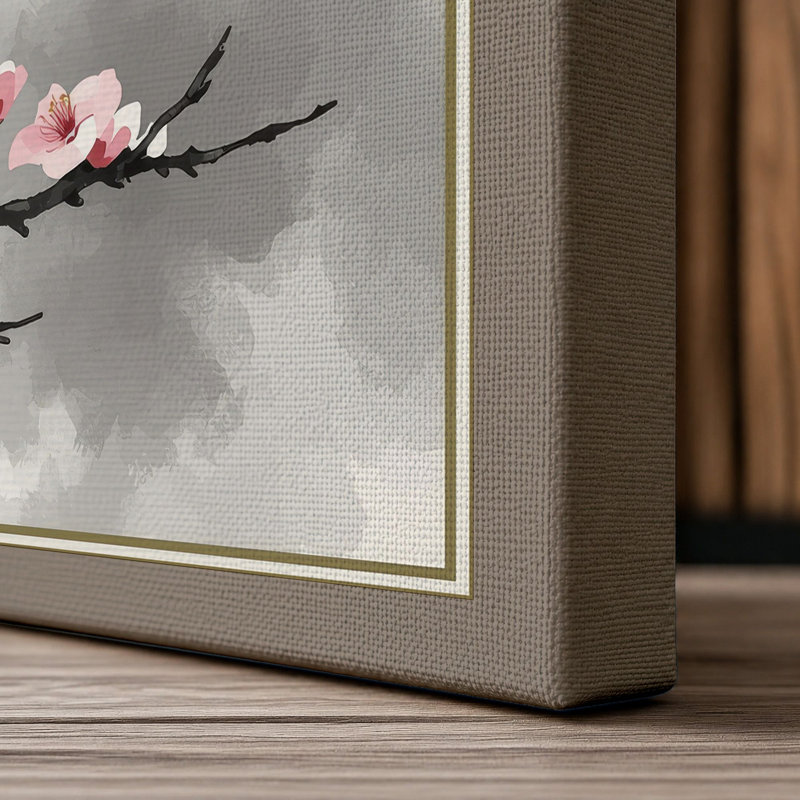 Moonlit Cherry Blossom Japandi - Wrapped Canvas, 18x12 - 45.7 x 30.5 cm, Taupe Border