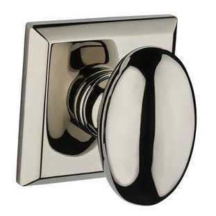Ellipse Privacy Door Knob with Square Rose, Lifetime Bright Nickel