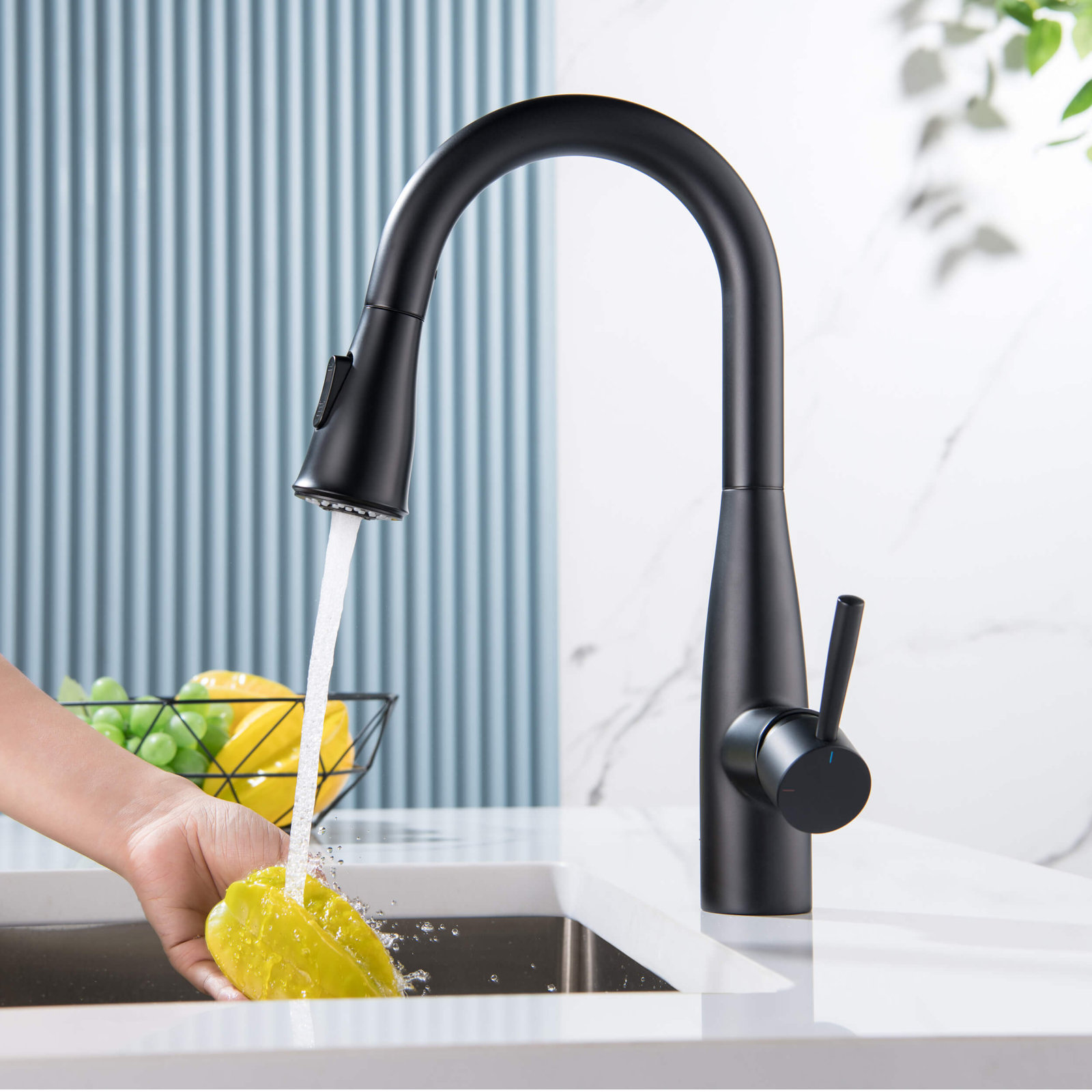 Bari Pull-Down Kitchen Faucet, Matte Black