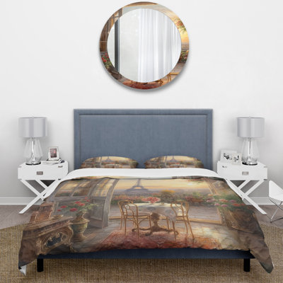 Floral Bedding Set of 4 - Beautiful Eiffel Tower In Paris II Bedding And Throw Pillow Set
