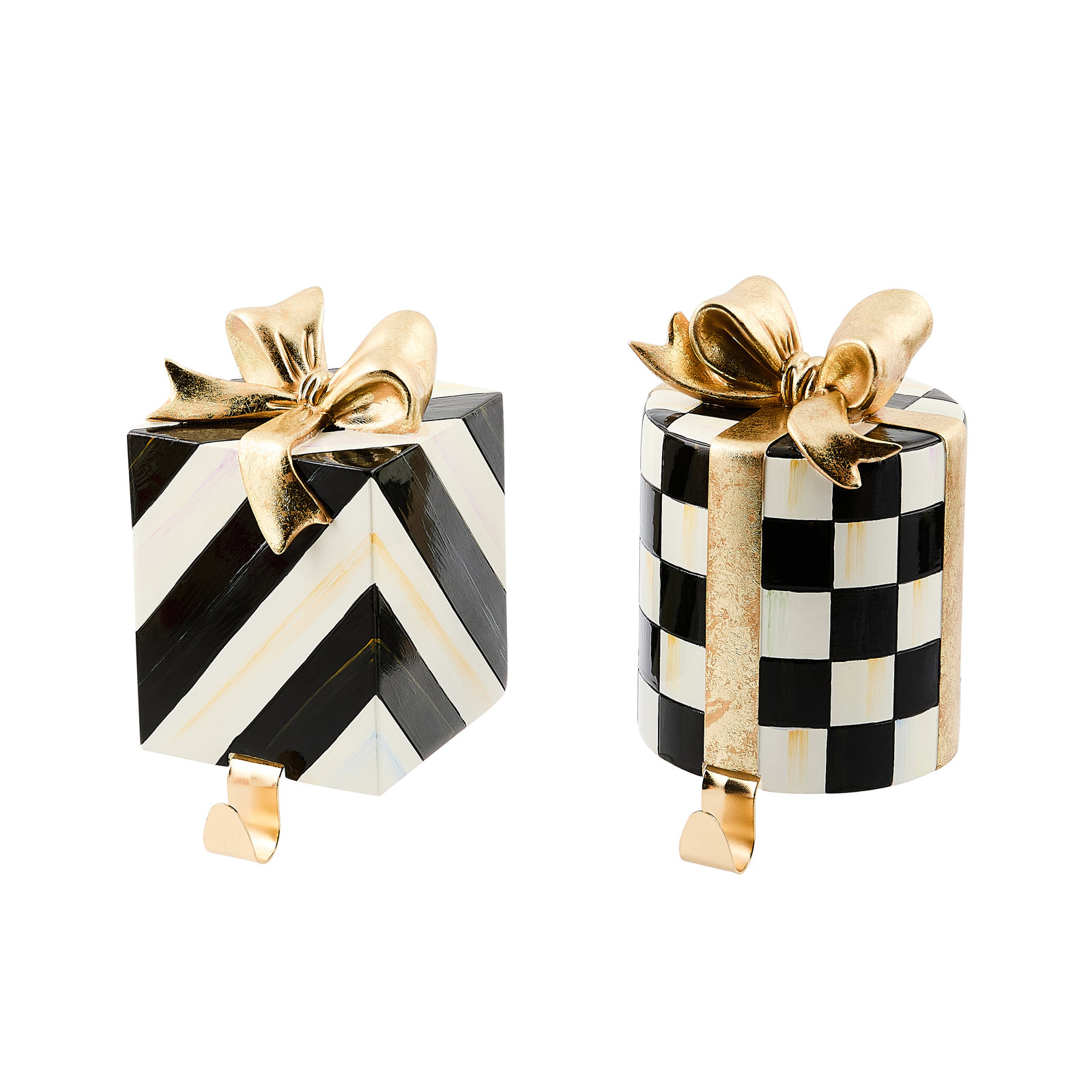 MacKenzie-Childs Stocking Holder Set, Black/White/Gold