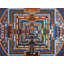 «Kalachakra Mandala Thangka» peint à la main - art mural carré «roue du temps» tibétain de 24 po avec or 24 carats et bordure d'océan profond