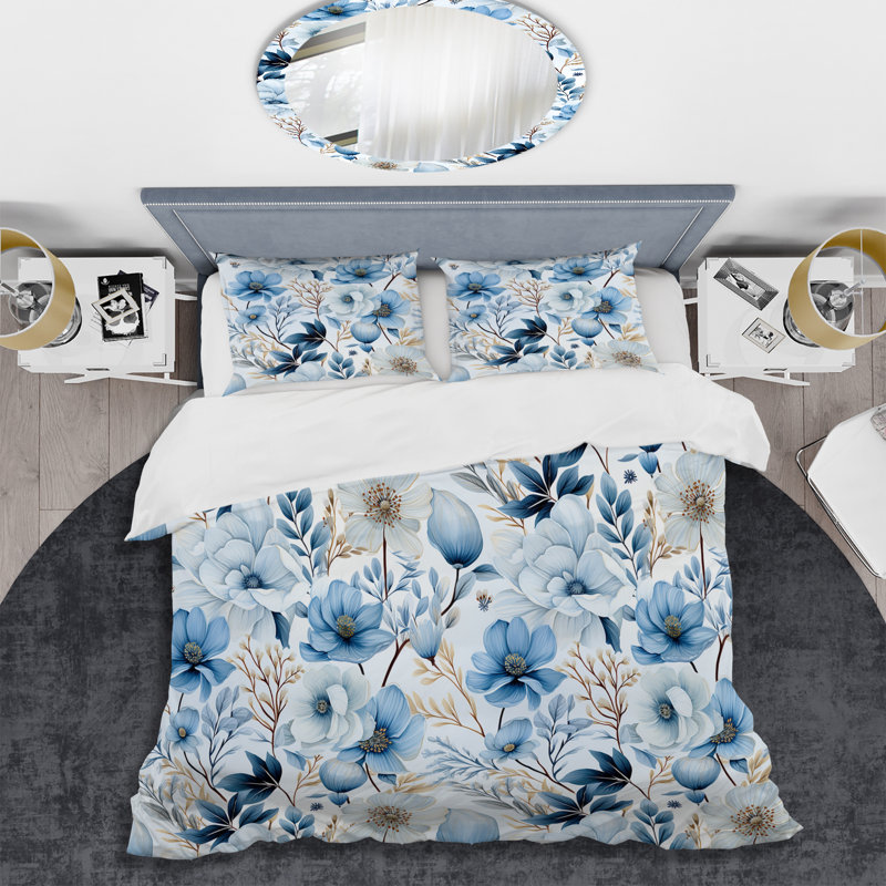 Literie motif arctique bleu et blanc II, Housse de couette pour grand lit et 2 taies décor