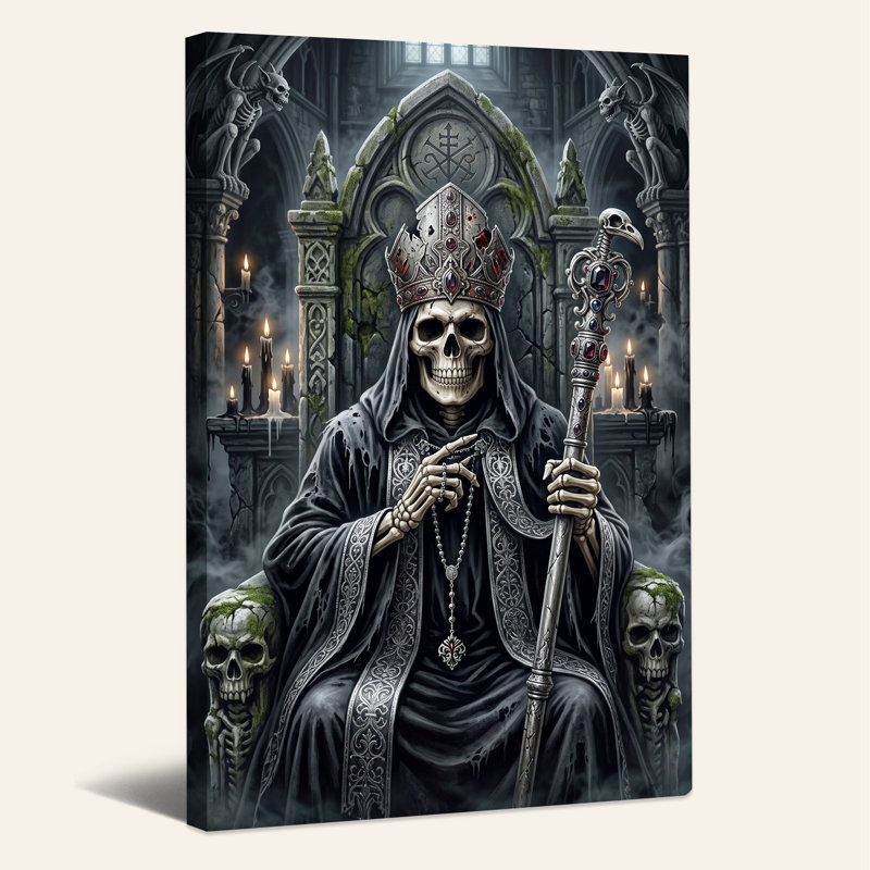 «Skeleton Bishop on Throne in Dark Gothic», art mural sur toile, H 18 po x l 12 po