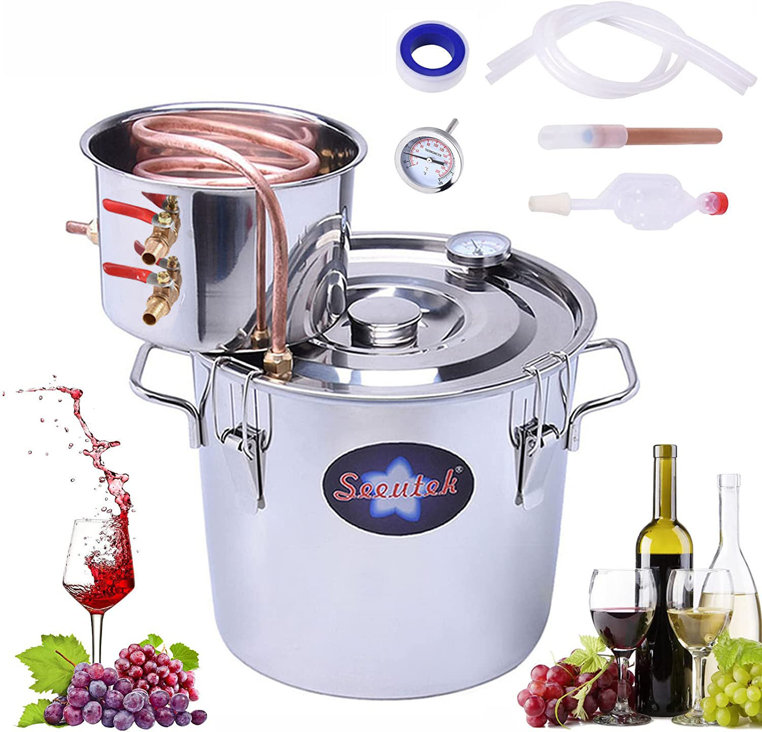 VEVOR Alcohol Still 3Gal/12L Alcohol Distiller Stainless Steel Distillery  Kit for Alcohol With Copper Tube & Pump Home Brewing Kit Build-in