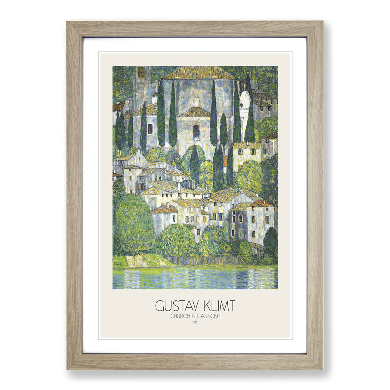Church in Cassone with Border by Gustav Klimt - Picture Frame Graphic Art Print on MDF, Oak Framed, 65cm H x 48cm W x 2cm D