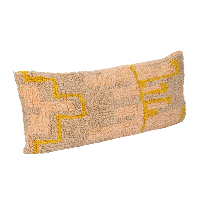 Pink and Yellow New Zealand Wool Shag Lumbar Pillow