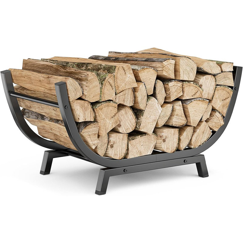 Support à bois de chauffage extérieur en métal pour l'extérieur avec support trapézoïdal épaissi à double couche et résistant à la rouille, noir