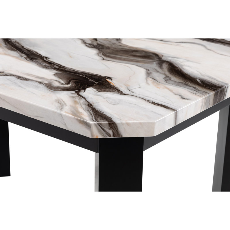 Table basse de style contemporain avec faux marbre et pieds noirs, conception de panda rectangulaire