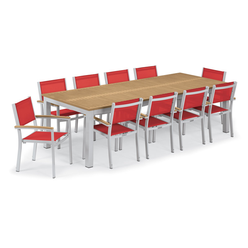 Travira Rectangular 10 - Person 103" Long Powder Coated Aluminum Patio Dining Set, Cocoa, Tekwood Natural