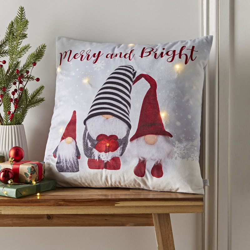 Christmas Merry And Bright Gonks Light Up Cushion Cover