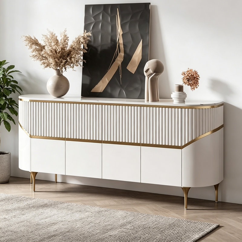 Meuble télé italien de luxe et à la mode, Doré / Blanc cassé