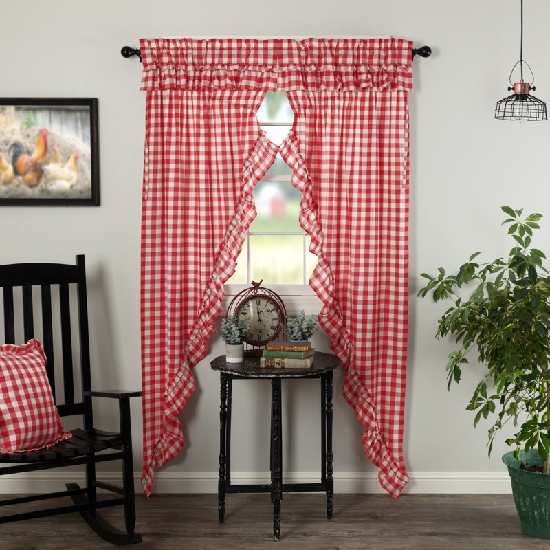Paire de rideaux avec passe-tringle Annie, Rouge rustique / crème antique