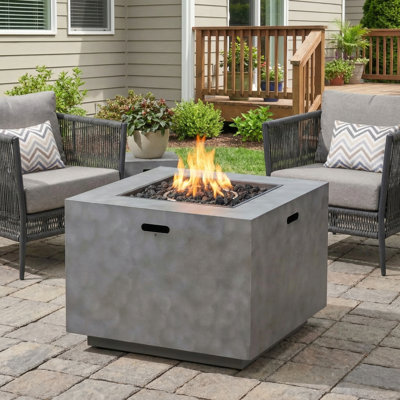 Stone Gray 33" Square Iron Propane Fire Pit Table - 50,000 Btu High Heat Output