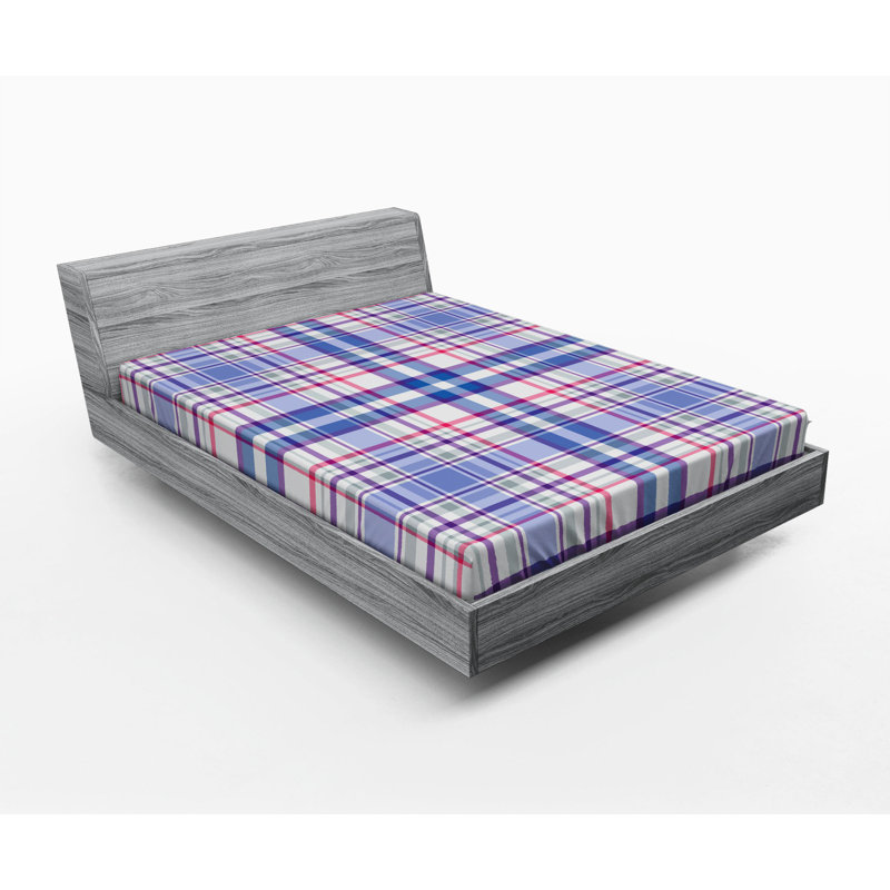 Microfiber Plaid Fitted Sheet, Full Fitted Sheet, Plaid 4, Purple Blue