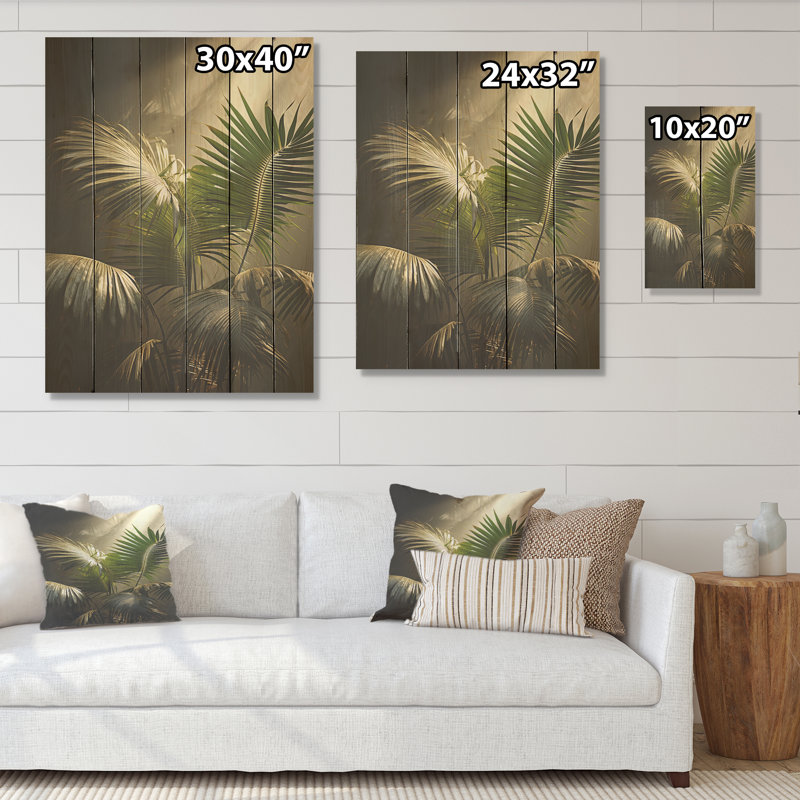 Sépia, sérénité, palmiers I - palmiers et palmiers, art sur bois de pin naturel, H 40 po x l 30 po