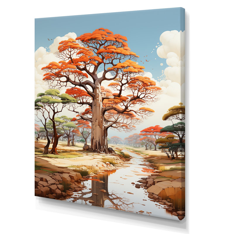 Représentation transparente d'un baobab sur toile, H 32 po x l 16 po x P 1 po, Toile tendue