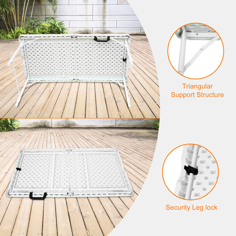Table de camping pliante portative 4 pi, blanche, intérieure et extérieure, capacité de poids maximale de 135 kg, pliable avec appareil de maintien fixe, surface de table imperméable et lisse, stable