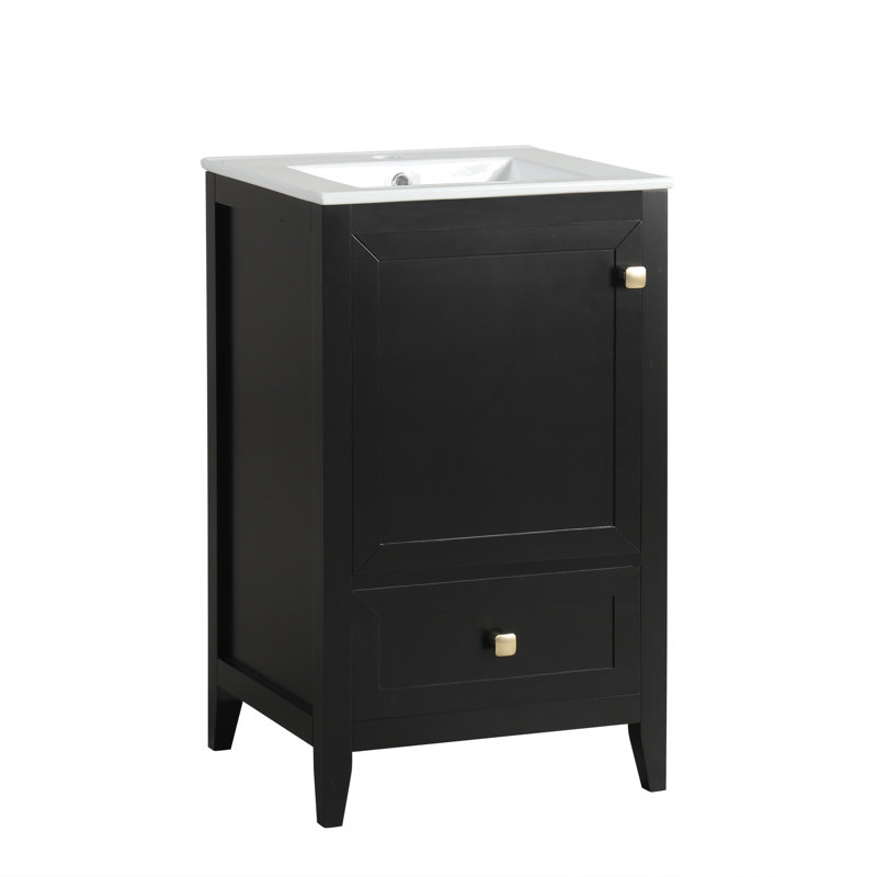 Meuble-lavabo de 20 po avec lavabo en céramique, Noir, noir, noir, noir