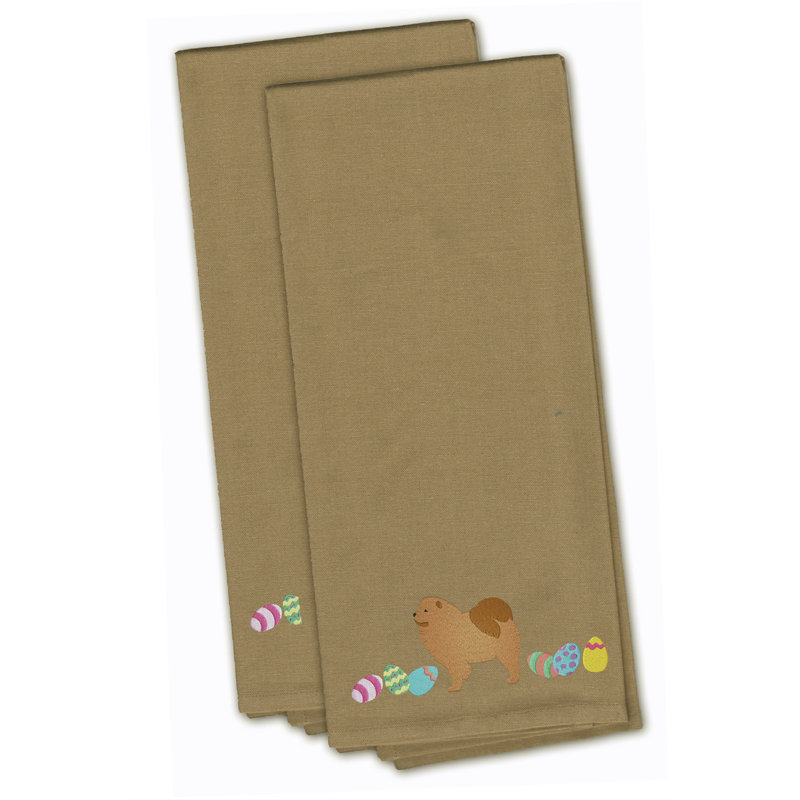 Serviette de cuisine à broderie chow chow, Brun clair, H 28 po x l 19 po x P 0,1 po