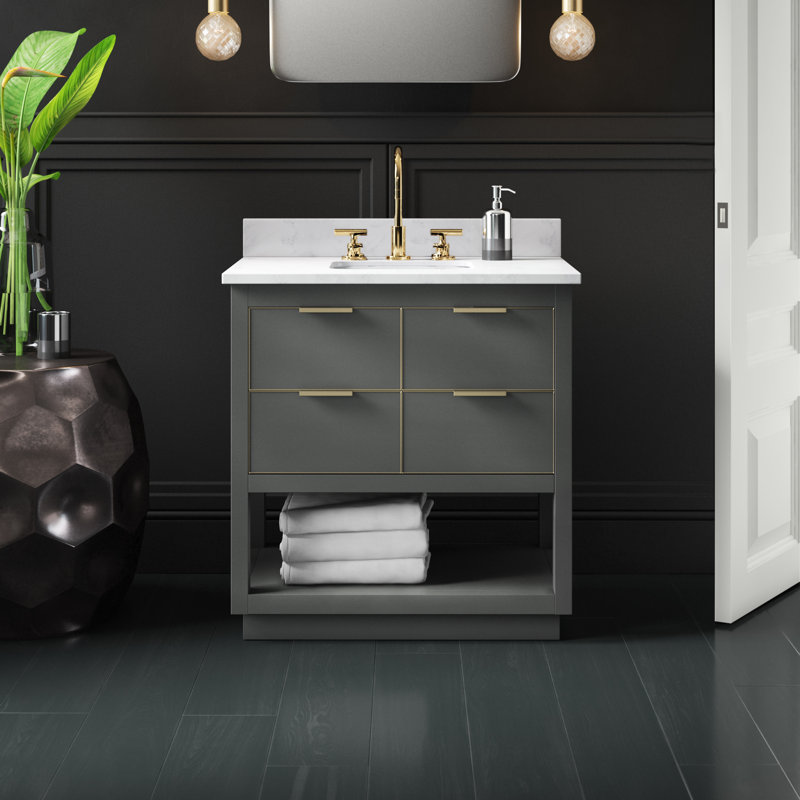 Allie 30" Single Bathroom Vanity, Carrera White Marble/Silver, Twilight Gray