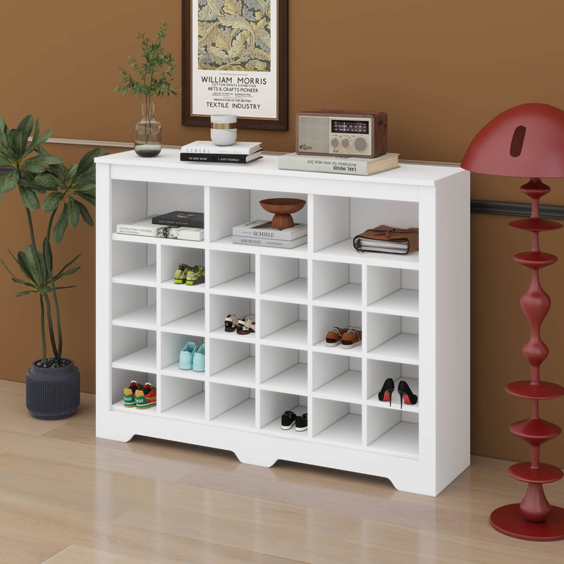 Console de rangement moderne à 24 compartiments pour chaussures - armoire à chaussures élégante avec base incurvée, Blanc