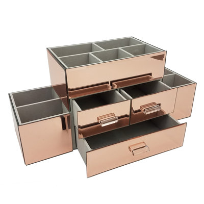 Organisateur de maquillage/bijoux à plusieurs niveaux avec miroir à 3 tiroirs Morrell