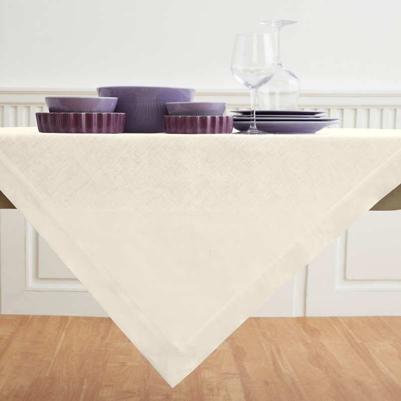 Fete - 100% Pure Linen Table Throw, Ivory, Solid Color