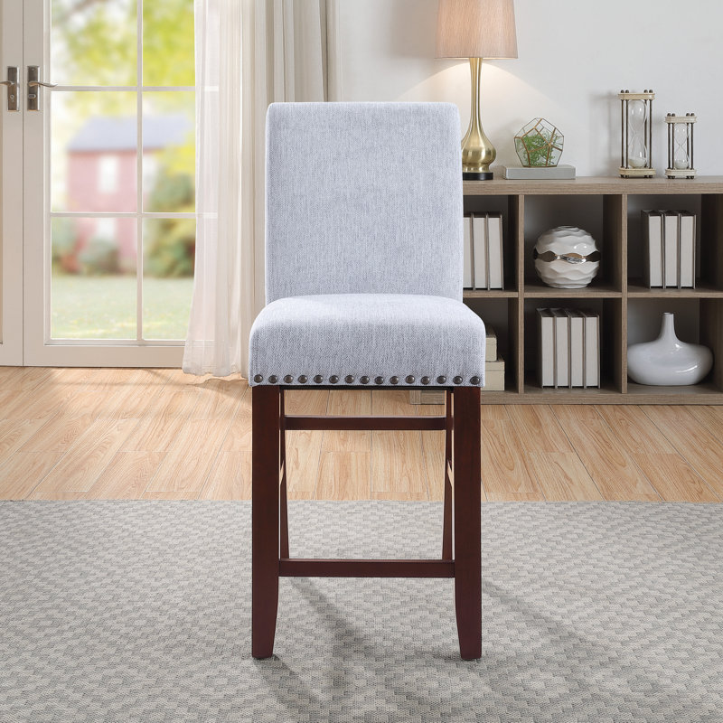 Rheta Upholstered Counter Stool with Solid Wood Frame, Smoke