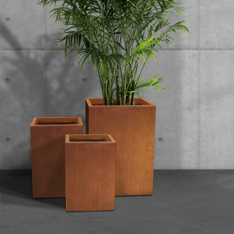 Ensemble de pots à fleurs hauts carrés en béton de 19 po, 16 po et 13 po Kante, ensemble de pots à fleurs légers pour intérieur / extérieur avec trou de drainage, ensemble de style moderne Kante