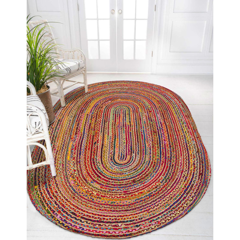 Tapis ovale en jute tissé à la machine rouille tissé à la machine, Ovale 3 pi 11 po x 5 pi 11 po