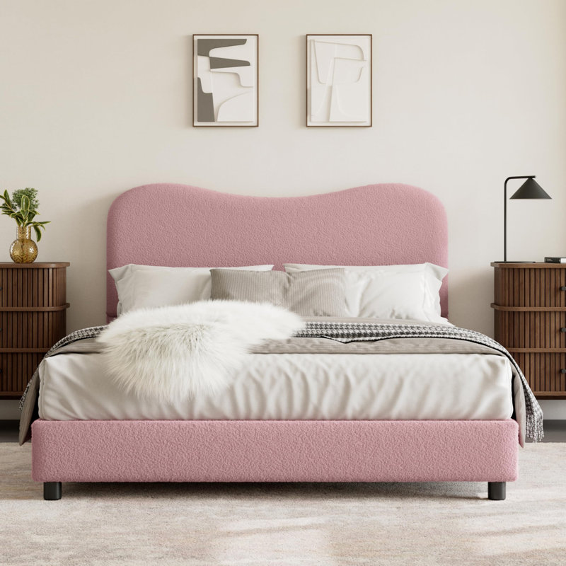 Cadre de lit simple / double / grand pour enfants avec tête de lit tapissier en velours, joli lit plateforme à profil bas pour filles et garçons