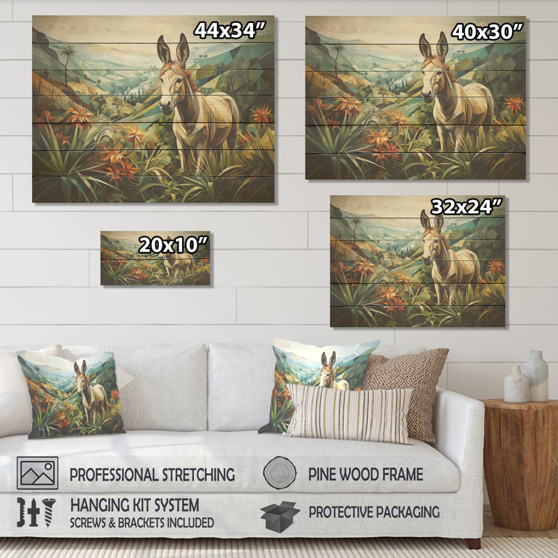 «Countryside Donkey Horizon VI - Âne sur bois», H 10 po x l 20 po x P 0,78 po