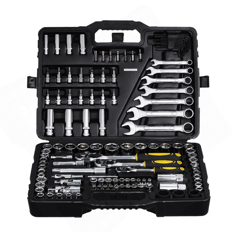Ensemble 121 pièces d'outils mécaniques de 1/4 po 3/8 po 1/2 po SAE et métriques