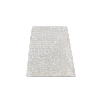 2'0" x 3'0" New Hand Knotted Ivory Wool & Silk Rectangle Oriental Rug - MOA10259538