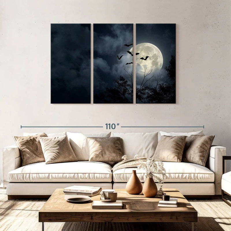 Brampt Flying Bats And Full Moon, 48" H x 74" W