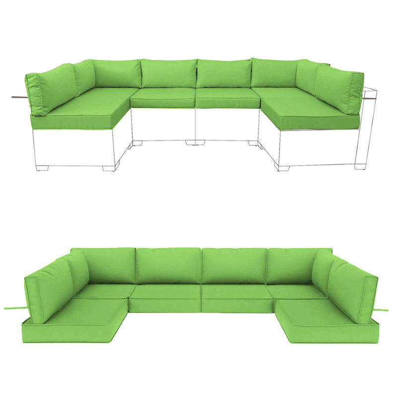 14pcs Outdoor Sectional Cushions Set, 4" Thick Seat Back Cushion,  Patio Furniture Sofa Replacement Cushions For 6 Seat
