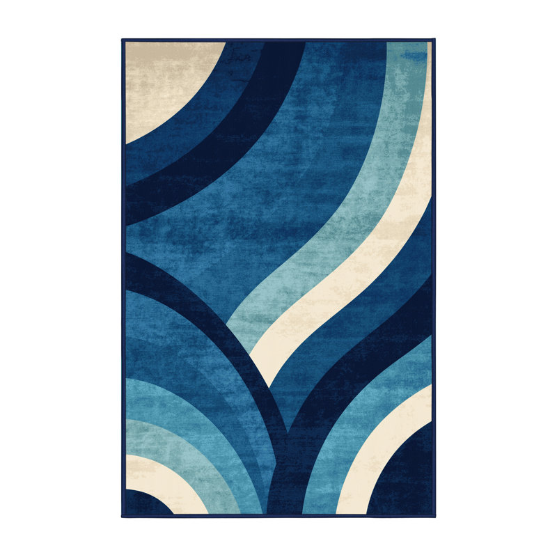 Machine Washable Pandelica Sydney Opera House Modern & Contemporary Arc Rug in Blue – Navy Binding, 3x5