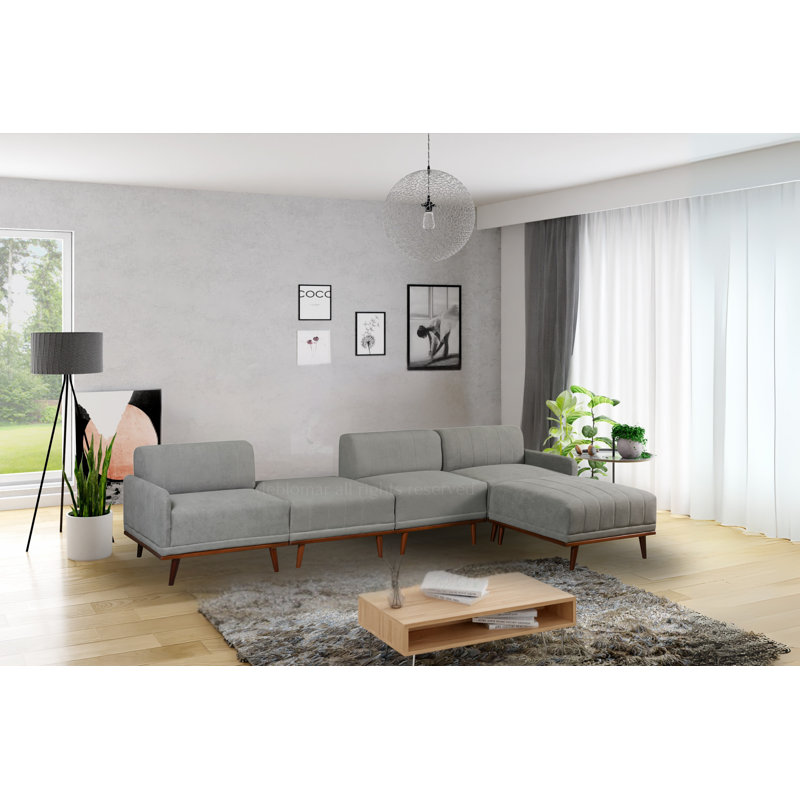 Johnathon Sofa & Chaise, Right Hand Facing, Grey Polyester Blend